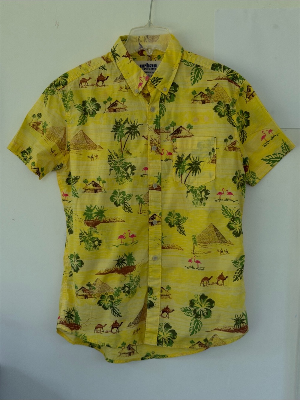 urban pipeline Yellow cotton Tropical Hawaiian Print Button-Down Shirt
